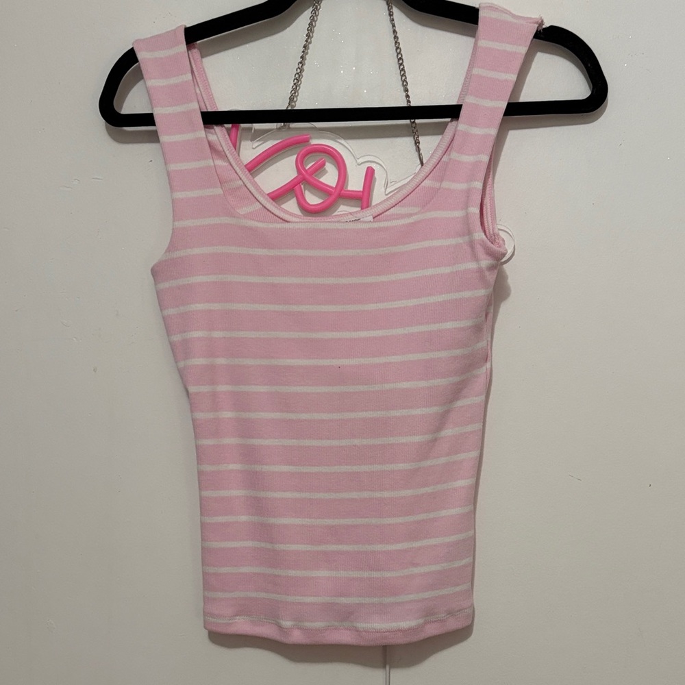 Ardene Light Pink and White Striped Tank Top